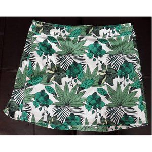 Tropical Print Wrap Skirt by RipSkirt Hawaii, Sz M, Green & White